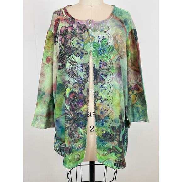 Vintage Y2K Cardigan Top 2X Plus Size CJ Banks Beaded Rhinestones Fairy Cyber - Picture 1 of 15